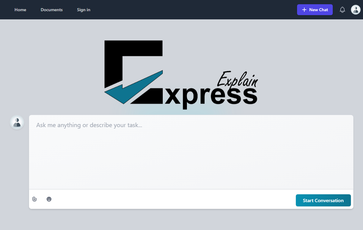 Current ExpressExplain website showing its conversation interface