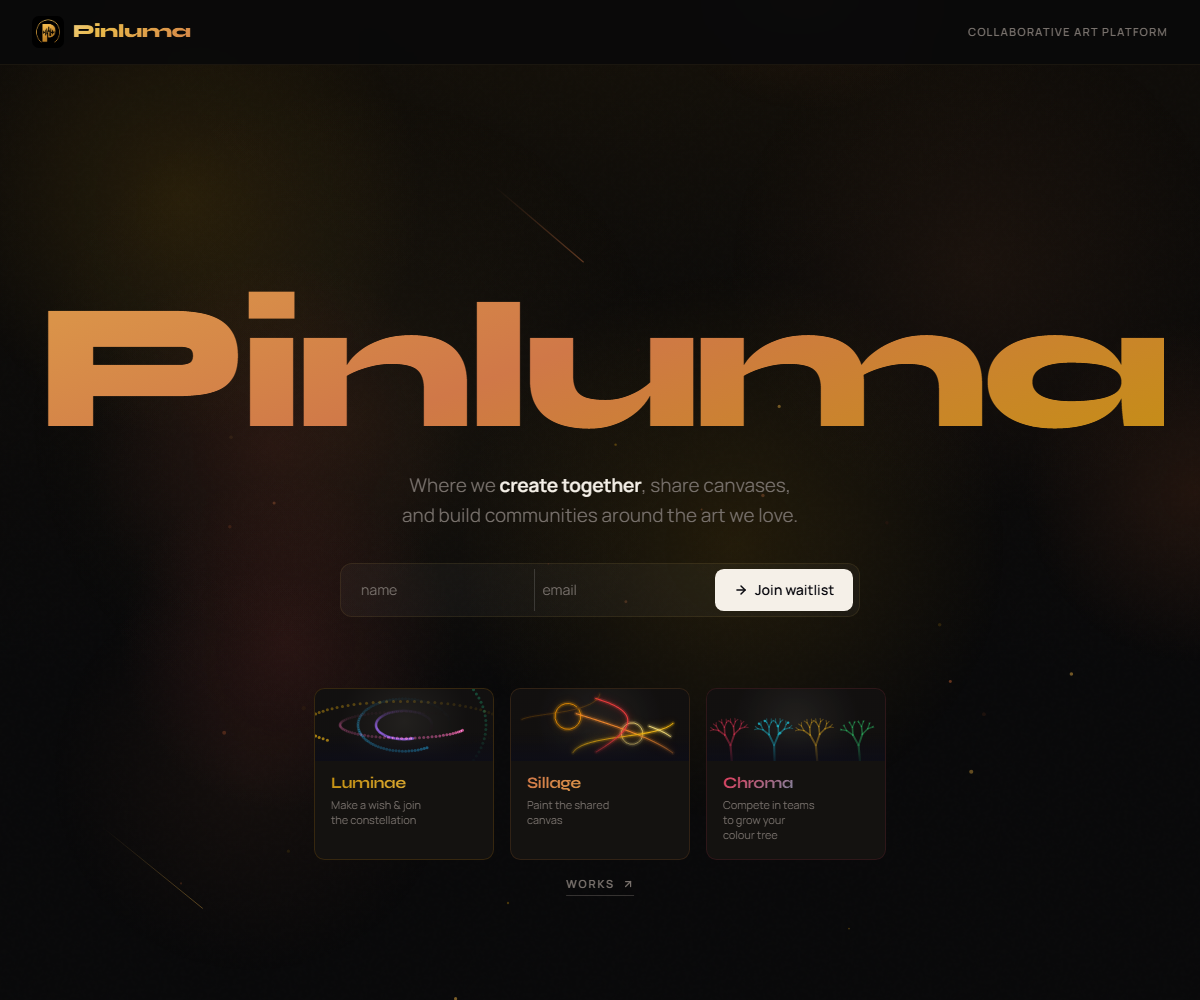 Pinluma collaborative art platform website